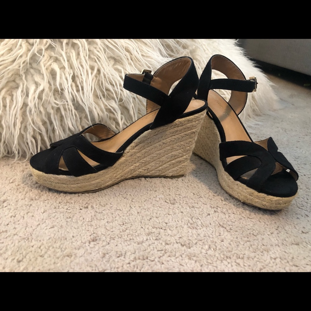 Black and cream wedge sandal size 5